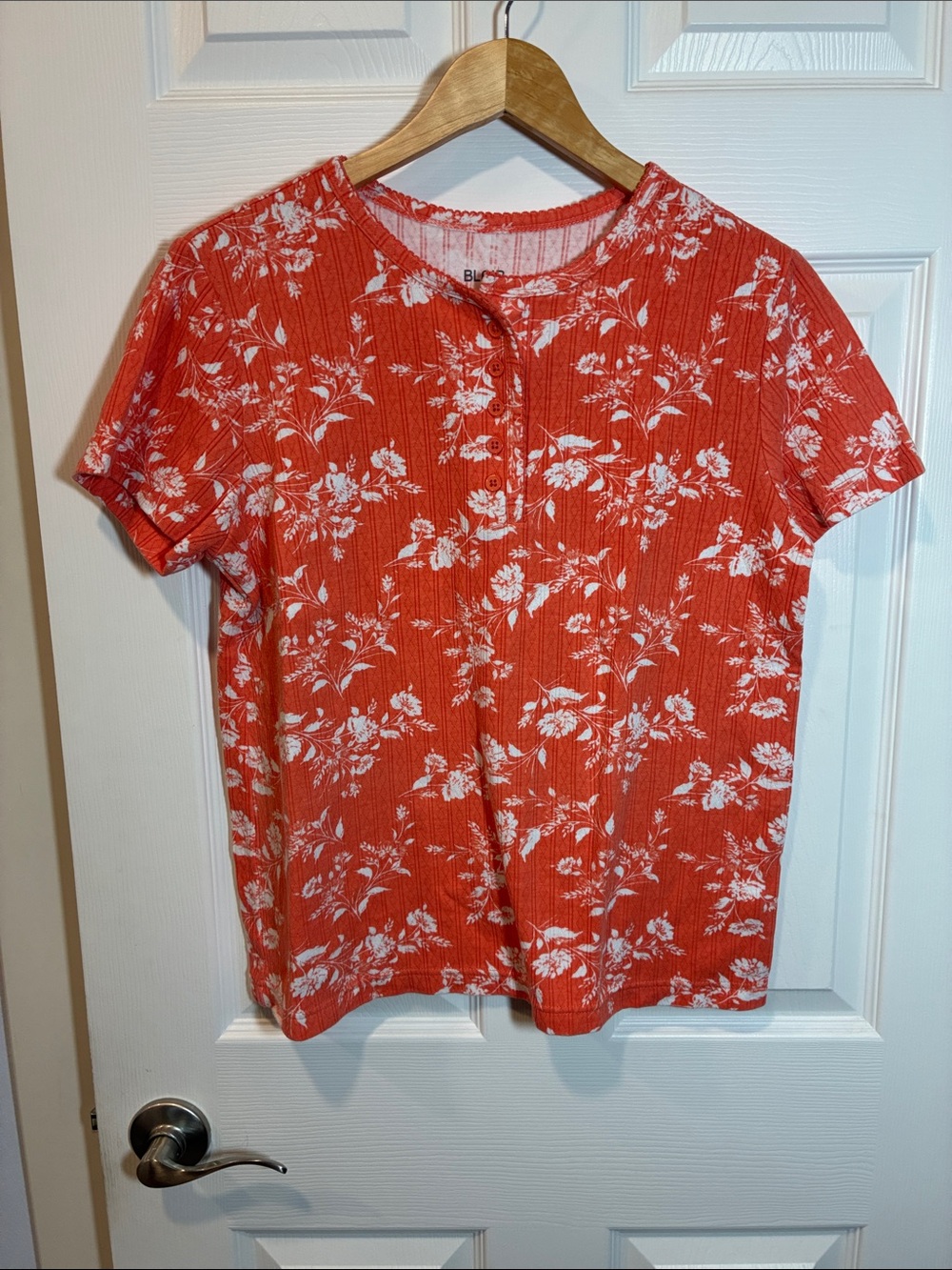 Blair Coral Floral Short Sleeve Henley Tee